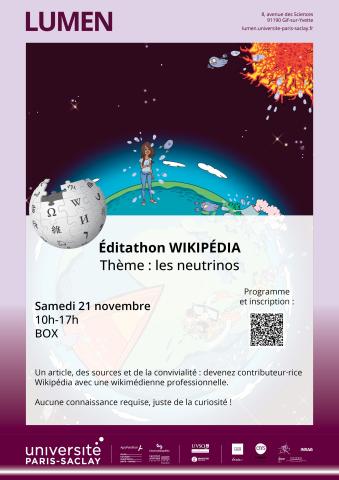 Éditathon Wikipédia, sur le thème des neutrinos. 21/11/26 10h-17h